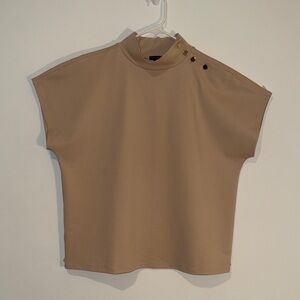 Ann Taylor Shoulder Button Mock Neck Top color tan size M